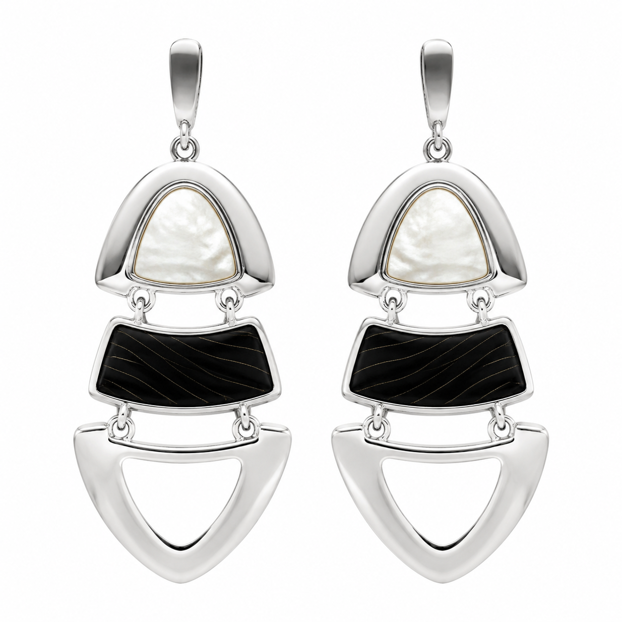 Geometric Inlay Metal Drop Earrings