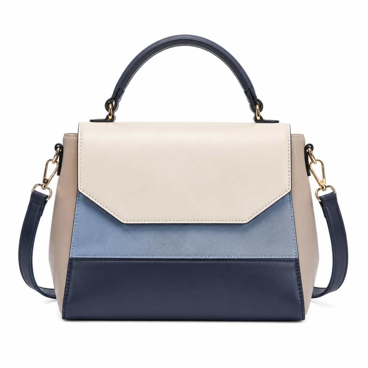 Modular Structured Handbag with Color-Block Panels